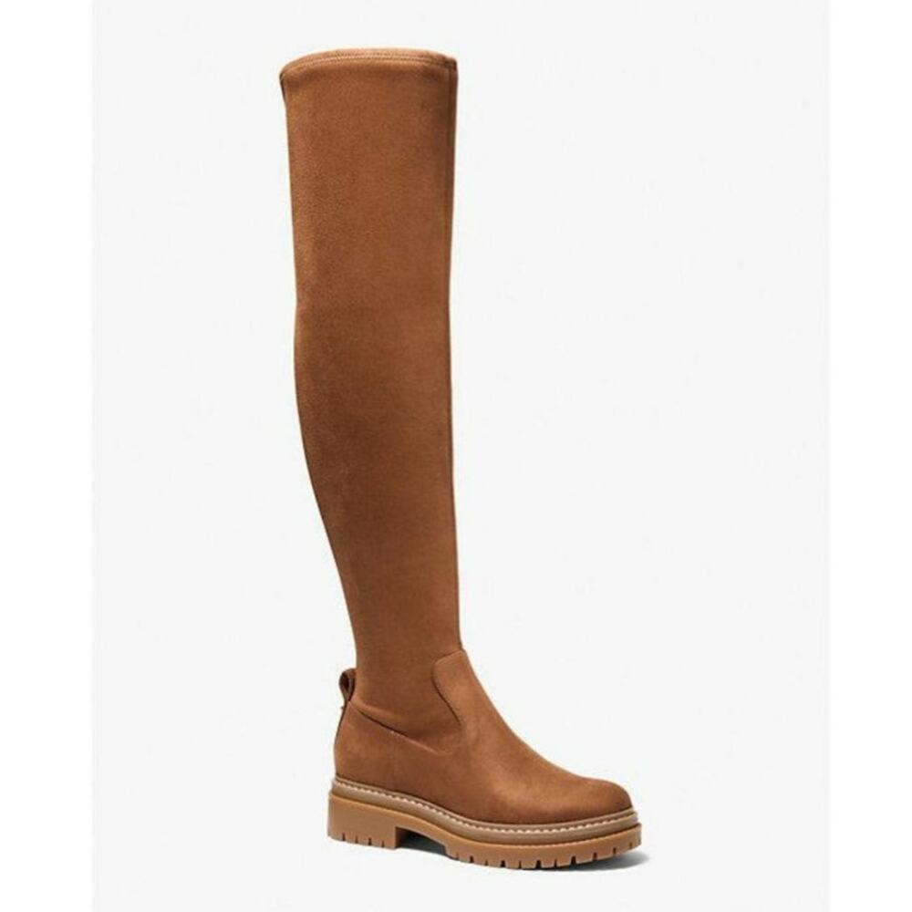 Michael Kors Cyrus Over The Knee Faux Stretch Suede Chunky Brown Boots EUC 7